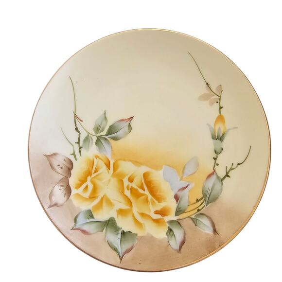 Vintage Hand-Painted Nippon Plate – Yellow Roses, Gold Edge, 6.5 Inches - Picture 1 of 2